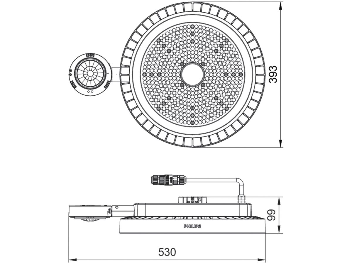 LED-Hallenstrahler CoreLine BY122X 133W 20000lm 4000K IP65 VWB DIM grau