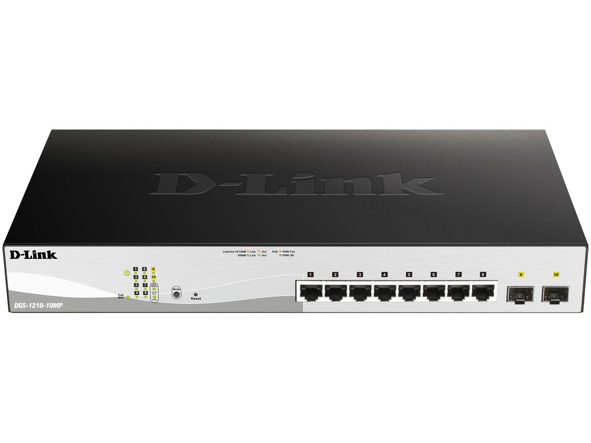 Switch D-LINK DGS-1210-10MP/E, 10-Port smart managed Layer2/3 Gigabit PoE+