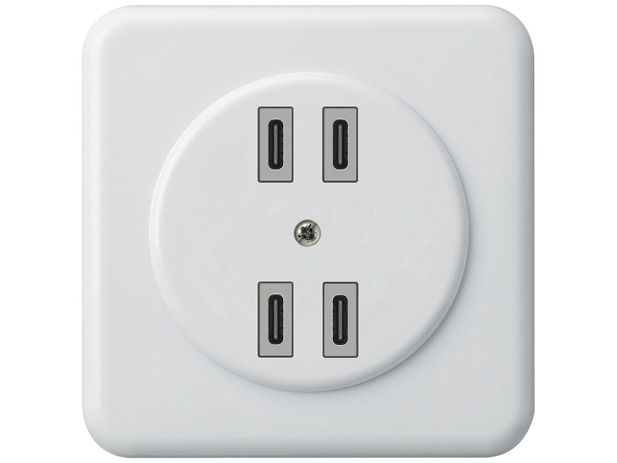 UP-USB-Ladesteckdose Hager basico 2×C-C 2×20W oder 4×10W 5V 86×86mm weiss