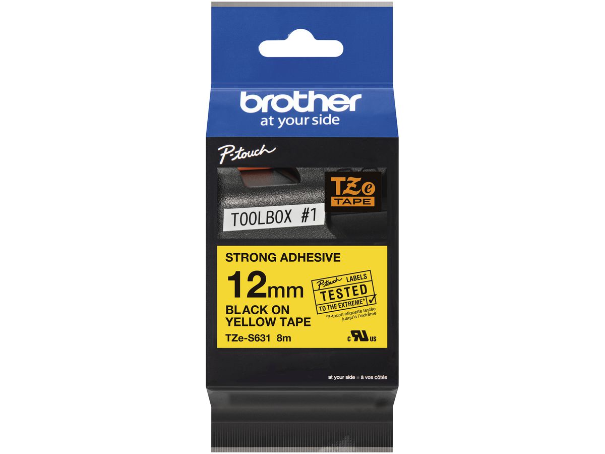 Schriftbandkassette Brother TZe-S631 12mm×8m, gelb-schwarz