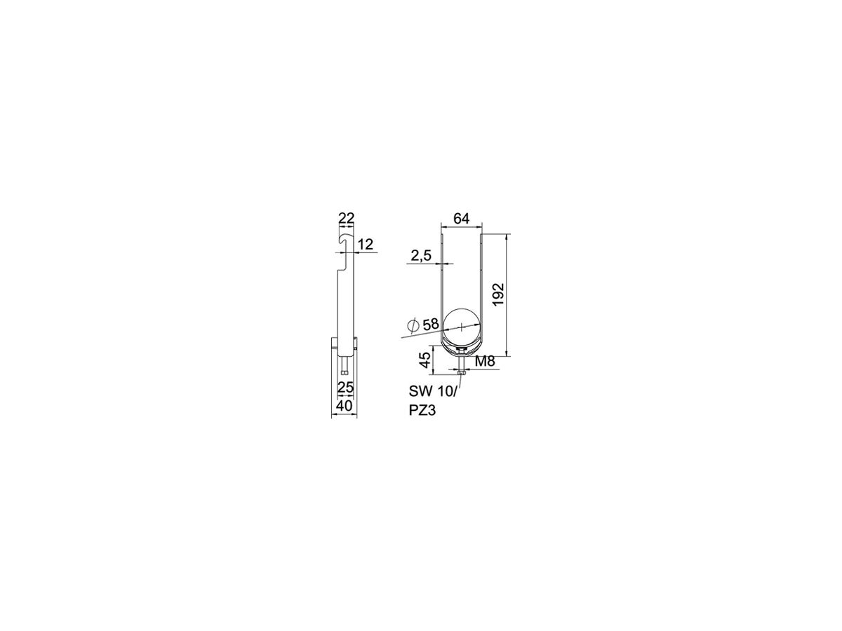 Schnellverleger BET 2056 W-Fuss Kunststoff 52…58mm 2×Kabel Stahl tfZn