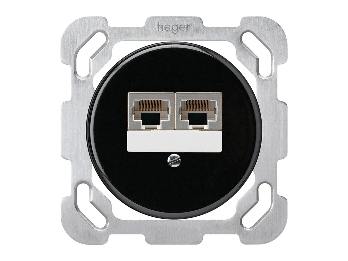 UP-Dose Hager basico 2×RJ45s parallel schwarz