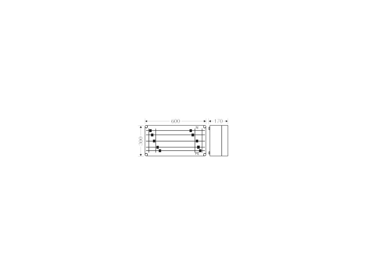 Wandlergehäuse Hensel Mi 2444, 600×300mm, Sammelschiene 400A, 5-polig