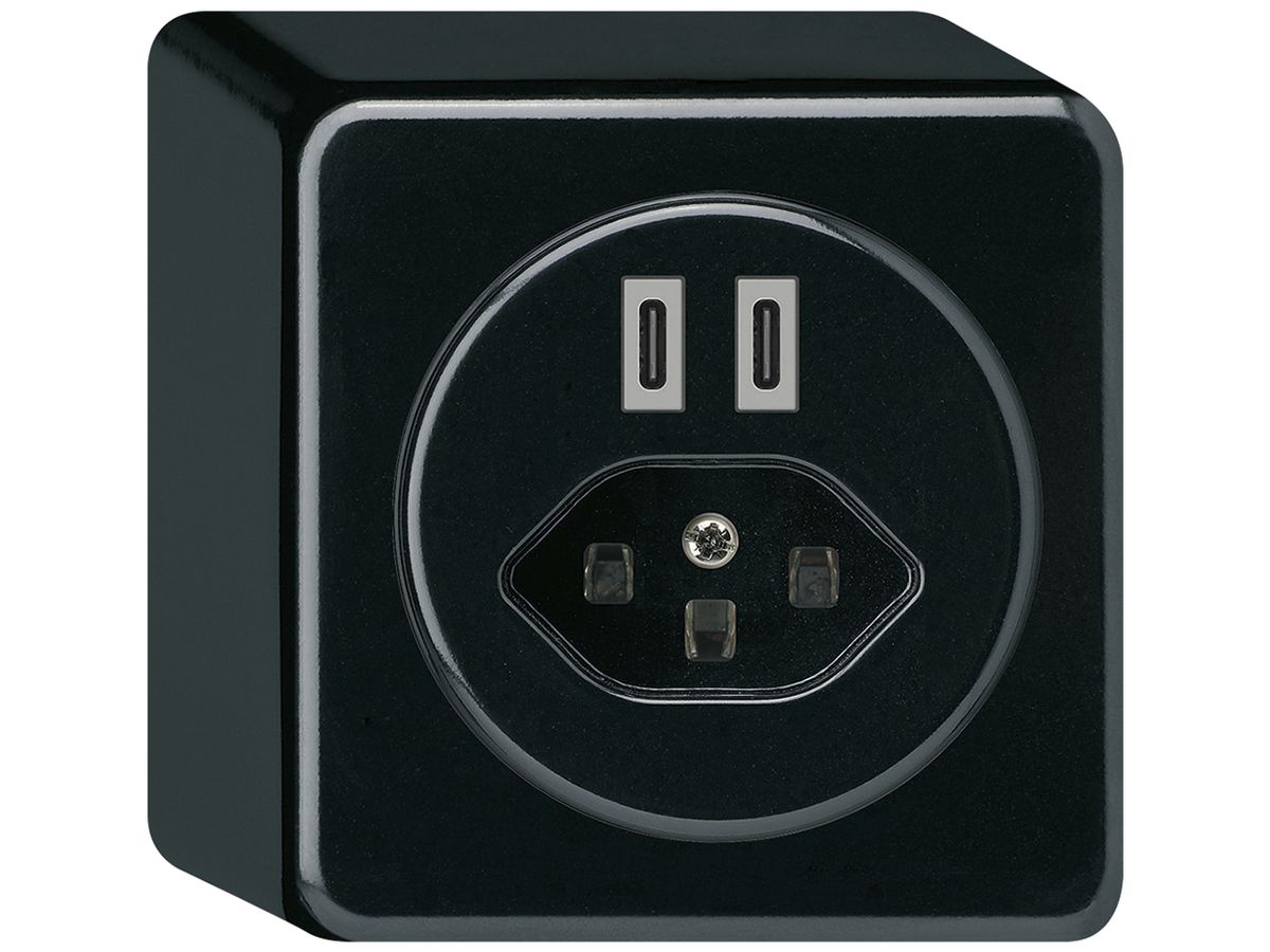 AP-USB-Ladesteckdose Hager basico C-C 20W+T23 5V 86×86mm schwarz