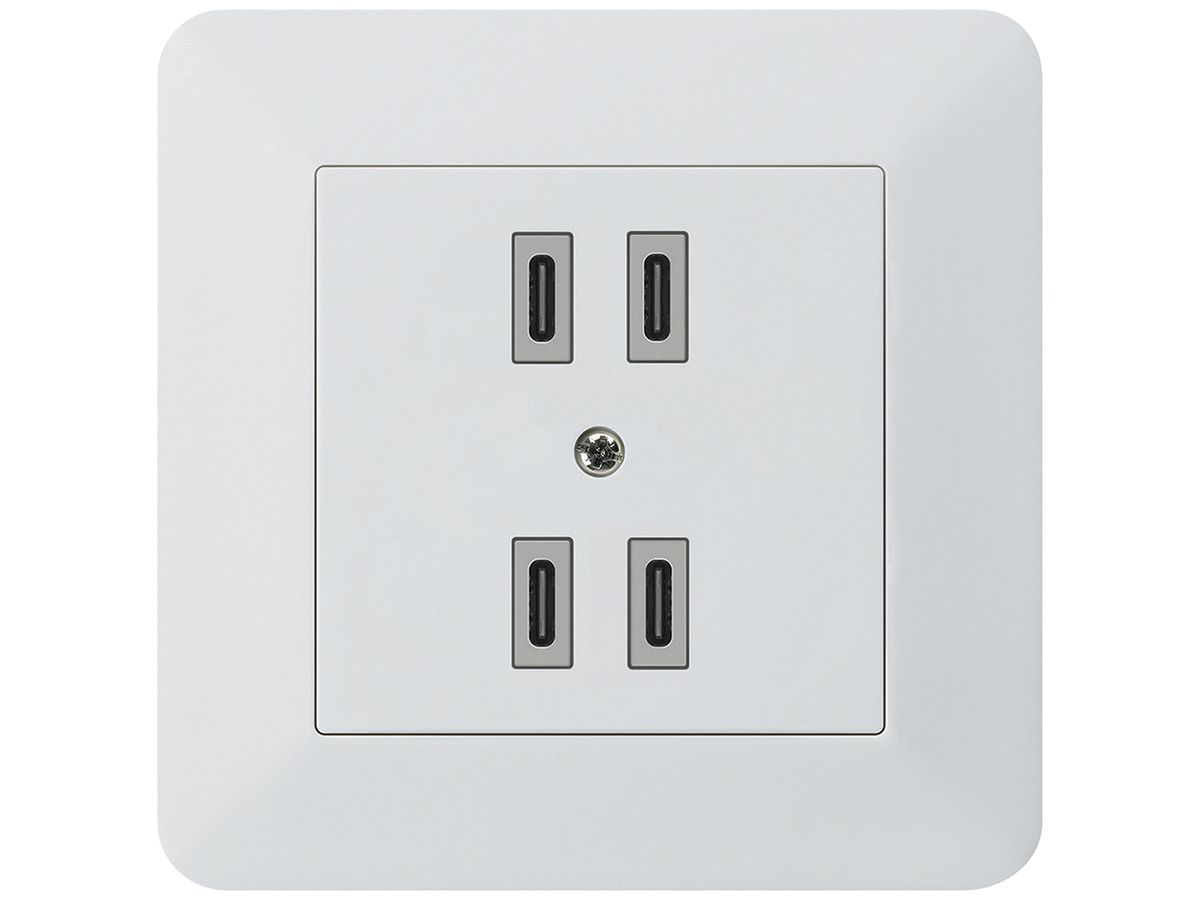 UP-USB-Ladesteckdose Hager kallysto.trend 2×C-C 2×20W/4×10W 5V 94×94mm weiss