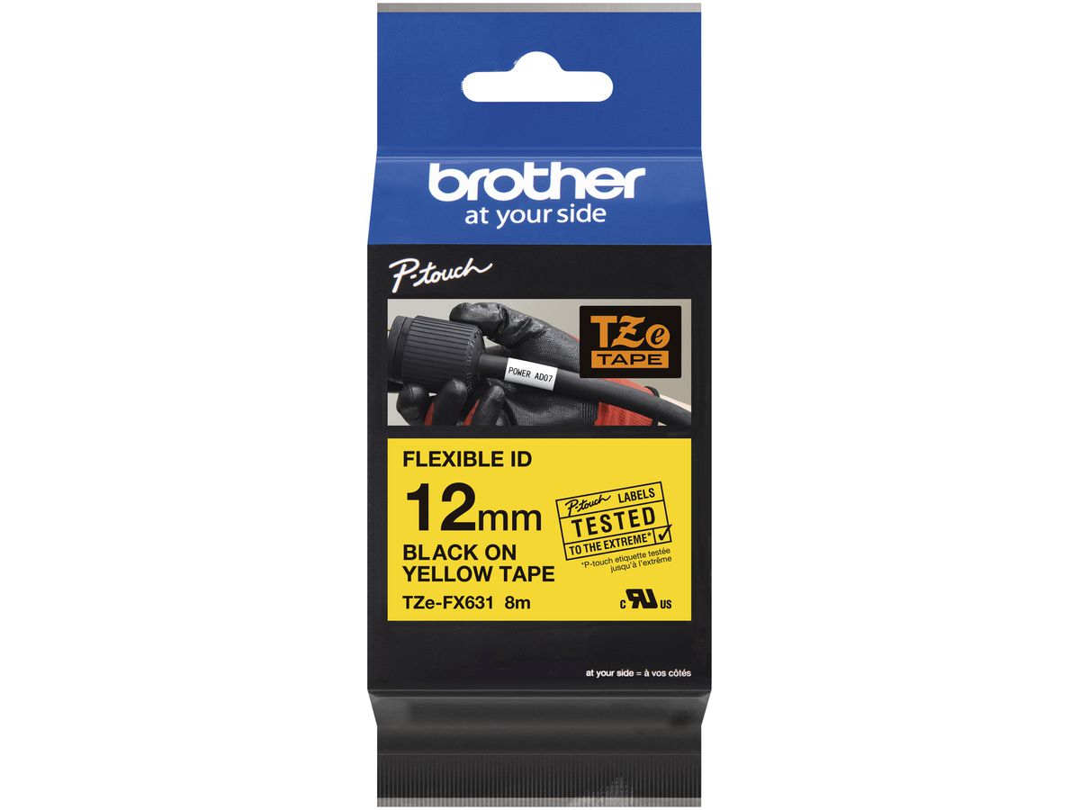 Schriftbandkassette Brother TZeFX,12mm×8m, gelb-schwarz