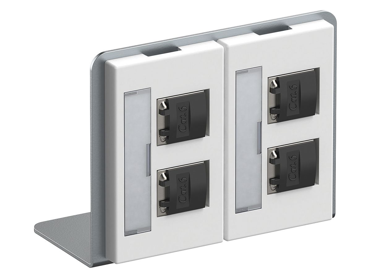 Winkelträger Hager mit 2×FLF und 4×RJ45 Kat.6 geschirmt weiss