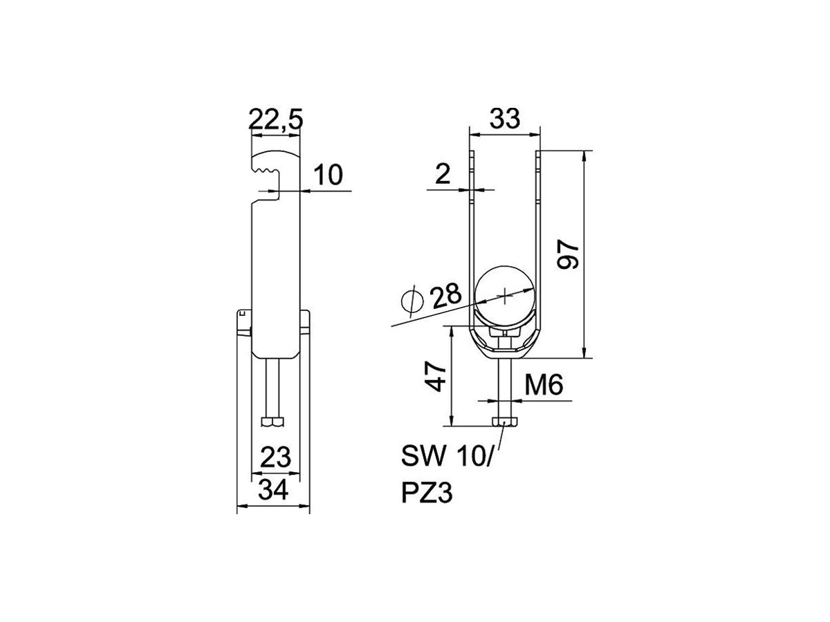 Schnellverleger BET 2056 F-Fuss Kunststoff 22…28mm 2×Kabel Stahl tfZn