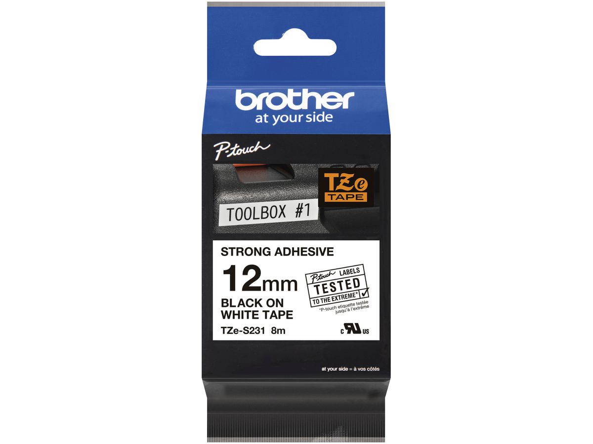 Schriftbandkassette Brother TZe-S231 12mm×8m, weiss-schwarz