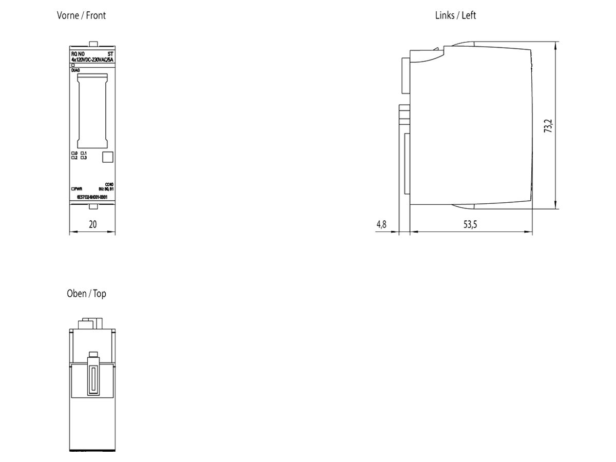 SPS-Relaismodul Siemens SIMATIC ET200SP RQ 4×120VDC/230VAC/2A ST B0/B1 CC40