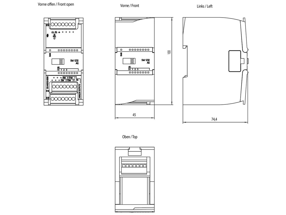 SPS-Ausgabemodul Siemens SIMATIC S7-1200 SM 1232 AO 4×14bit