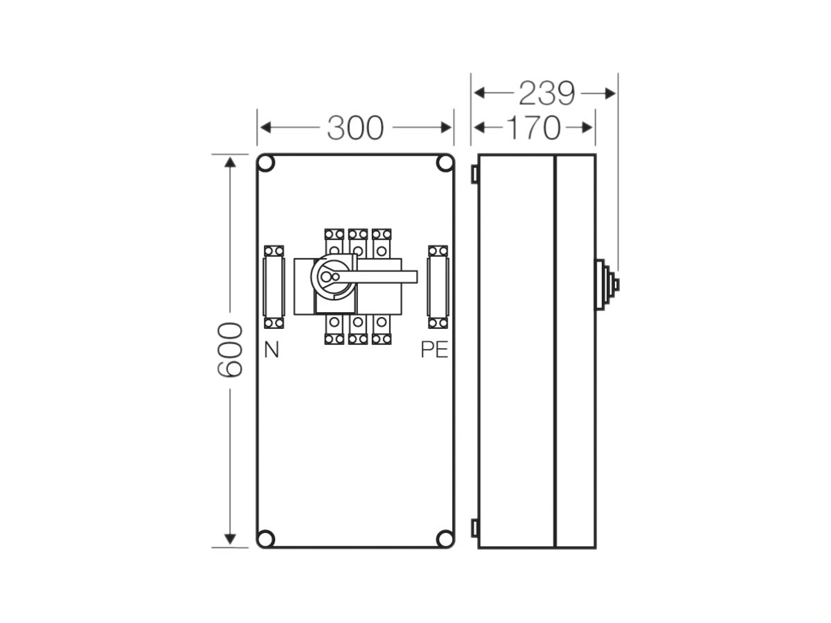 Lastschaltergehäuse Hensel Mi, 160A, 3-polig+PE+N