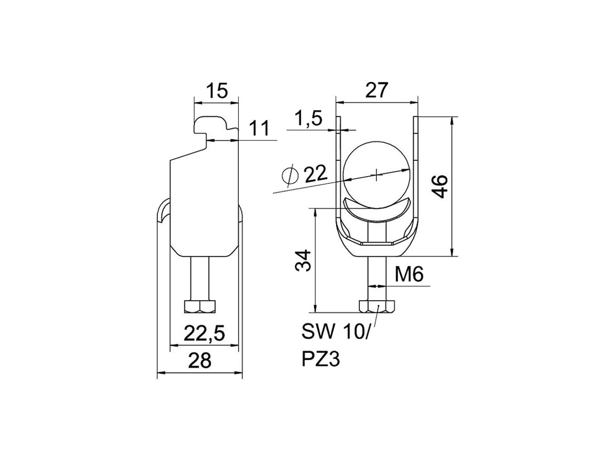 Schnellverleger BET 2056 N-Fuss Metall 16…22mm 1×Kabel Stahl tfZn