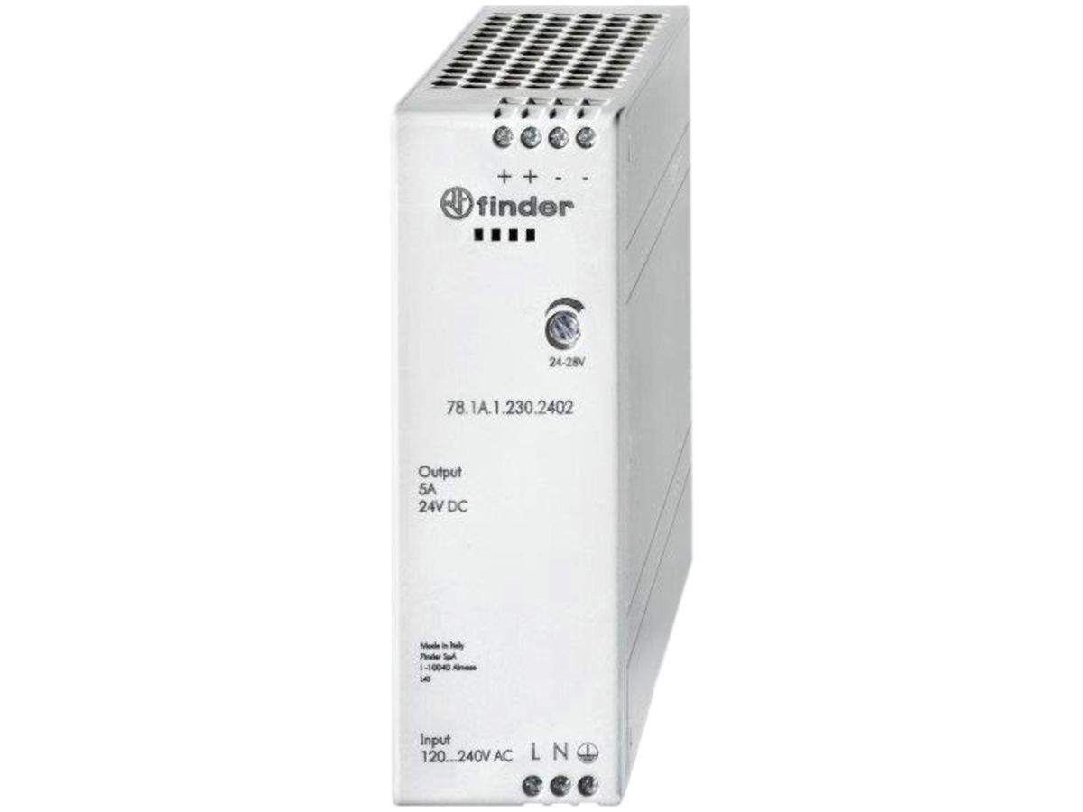 EB-Schaltnetzteil Finder 78.1A, IN: 120…250VAC, OUT: 24…28VDC/5A
