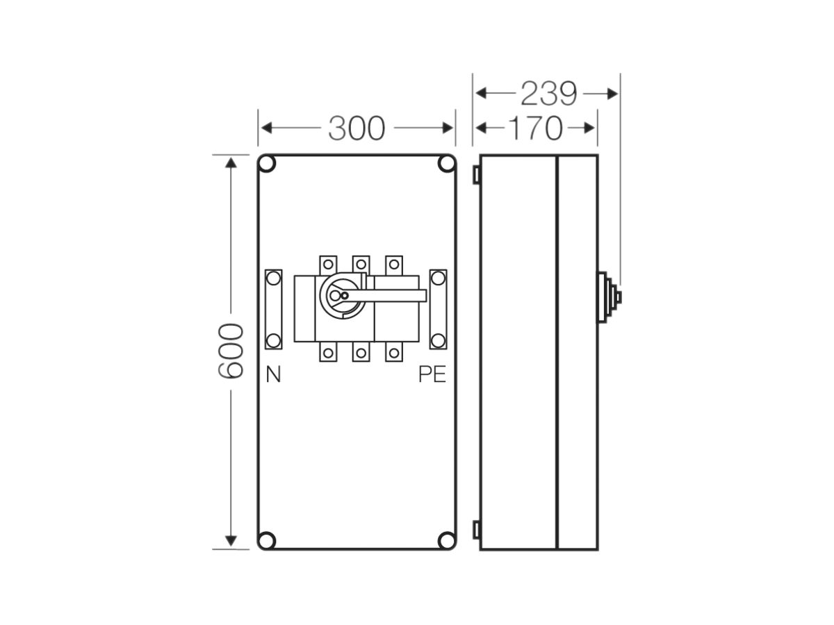 Lastschaltergehäuse Hensel Mi, 250A, 3-polig+PE+N