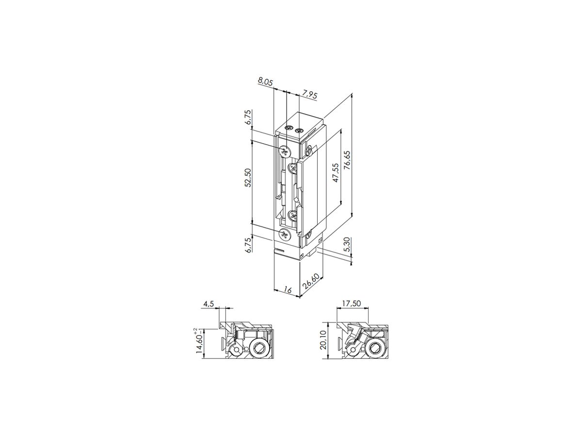 Vorlasttüröffner BSW B5000-TL, 24VDC, stromlos geschlossen, Radiusfalle, Top