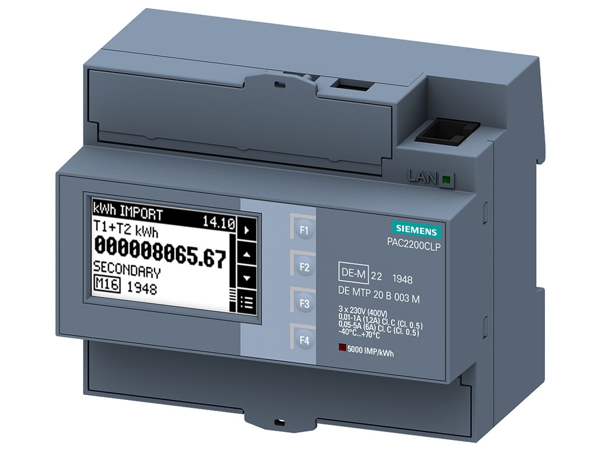 REG-Energiemessgerät Siemens SENTRON PAC2200 3×5A ModbusTCP MID CLP