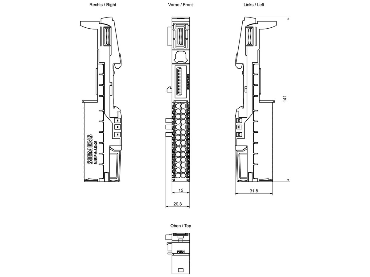 SPS-Basiseinheit Siemens SIMATIC ET200SP A0 BU15-P16+A10+2B, Push-In