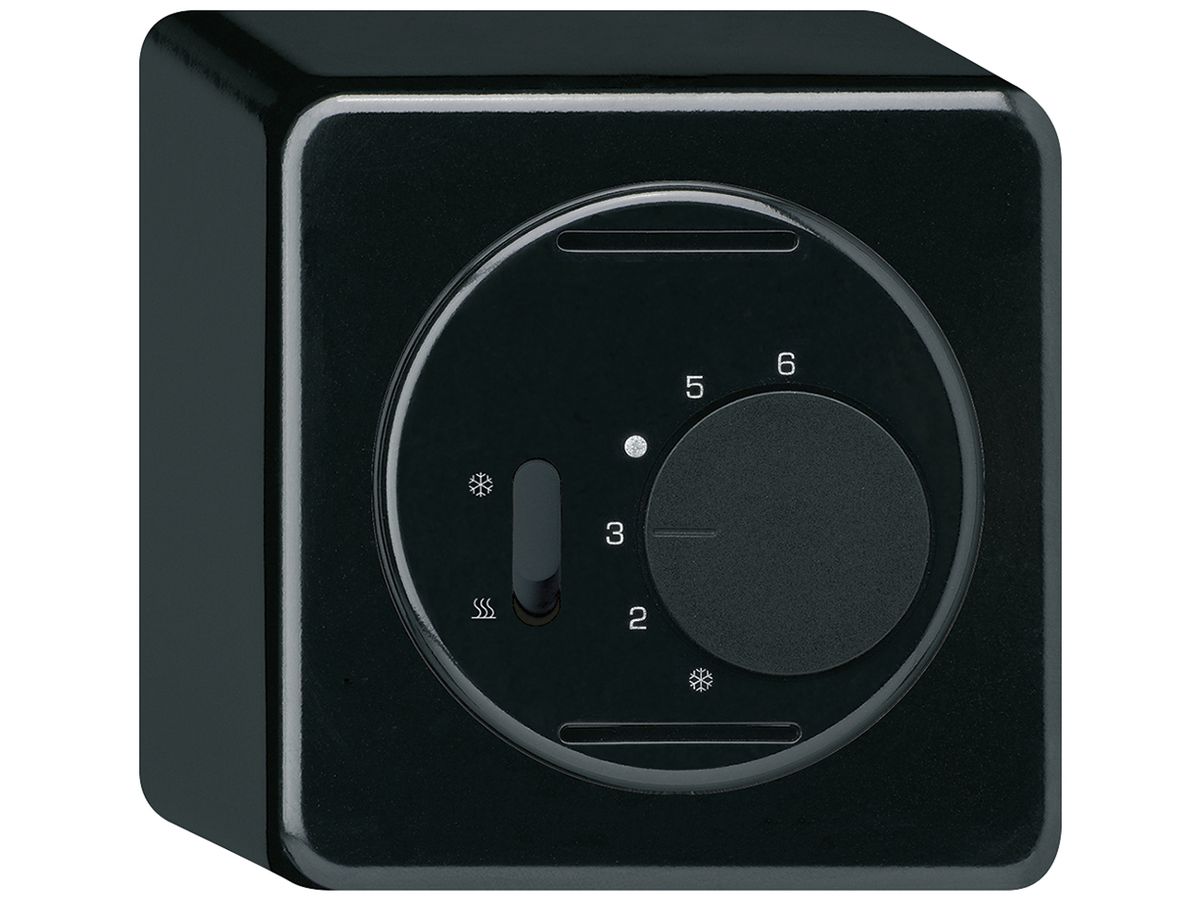 AP-Thermostat Hager basico, mit Schalter Heizen/Kühlen, schwarz