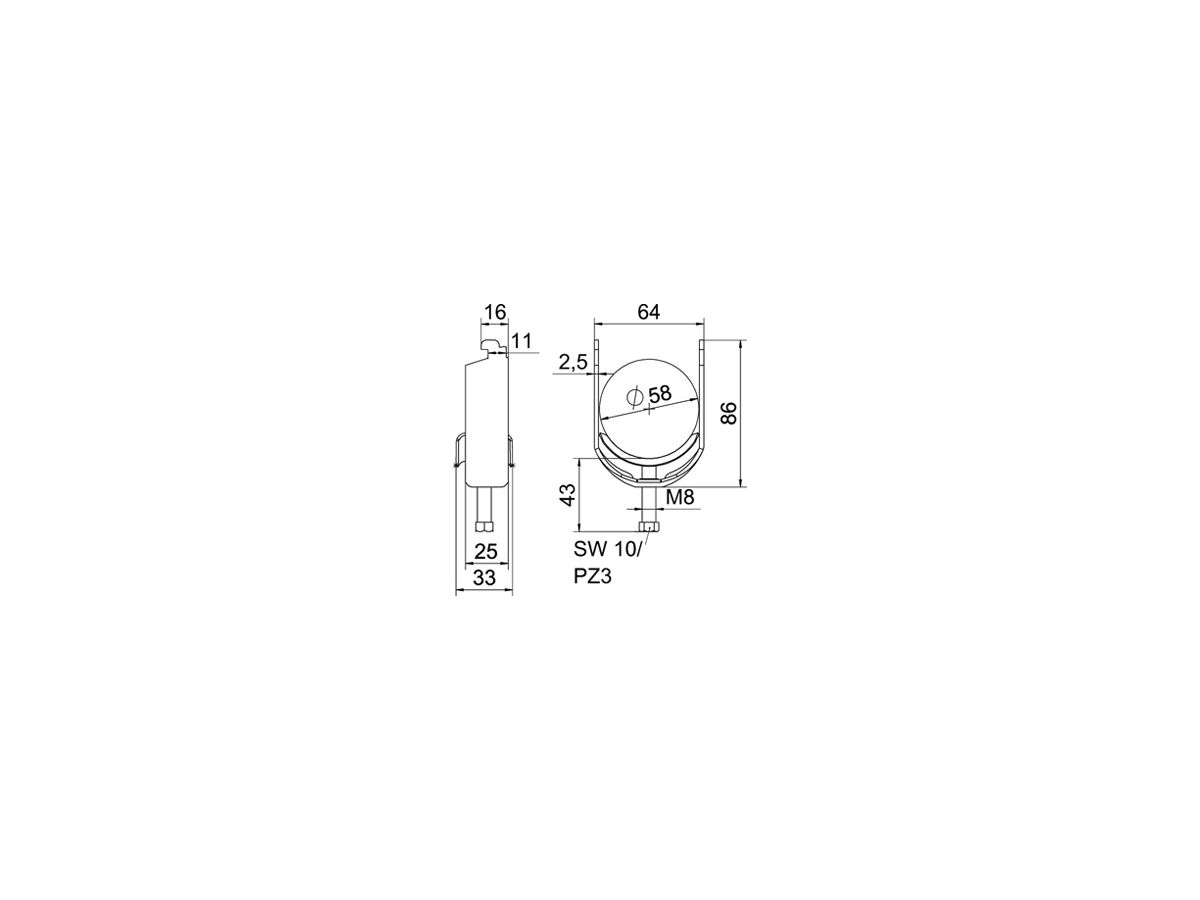 Schnellverleger BET 2056 N-Fuss Metall 52…58mm 1×Kabel Stahl tfZn