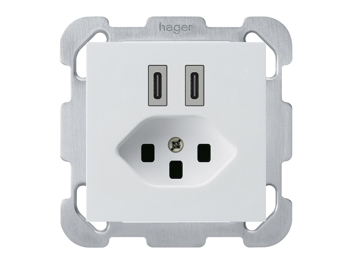UP-USB-Ladesteckdose Hager kallysto C-C 20W+T23 5V 77×77mm weiss