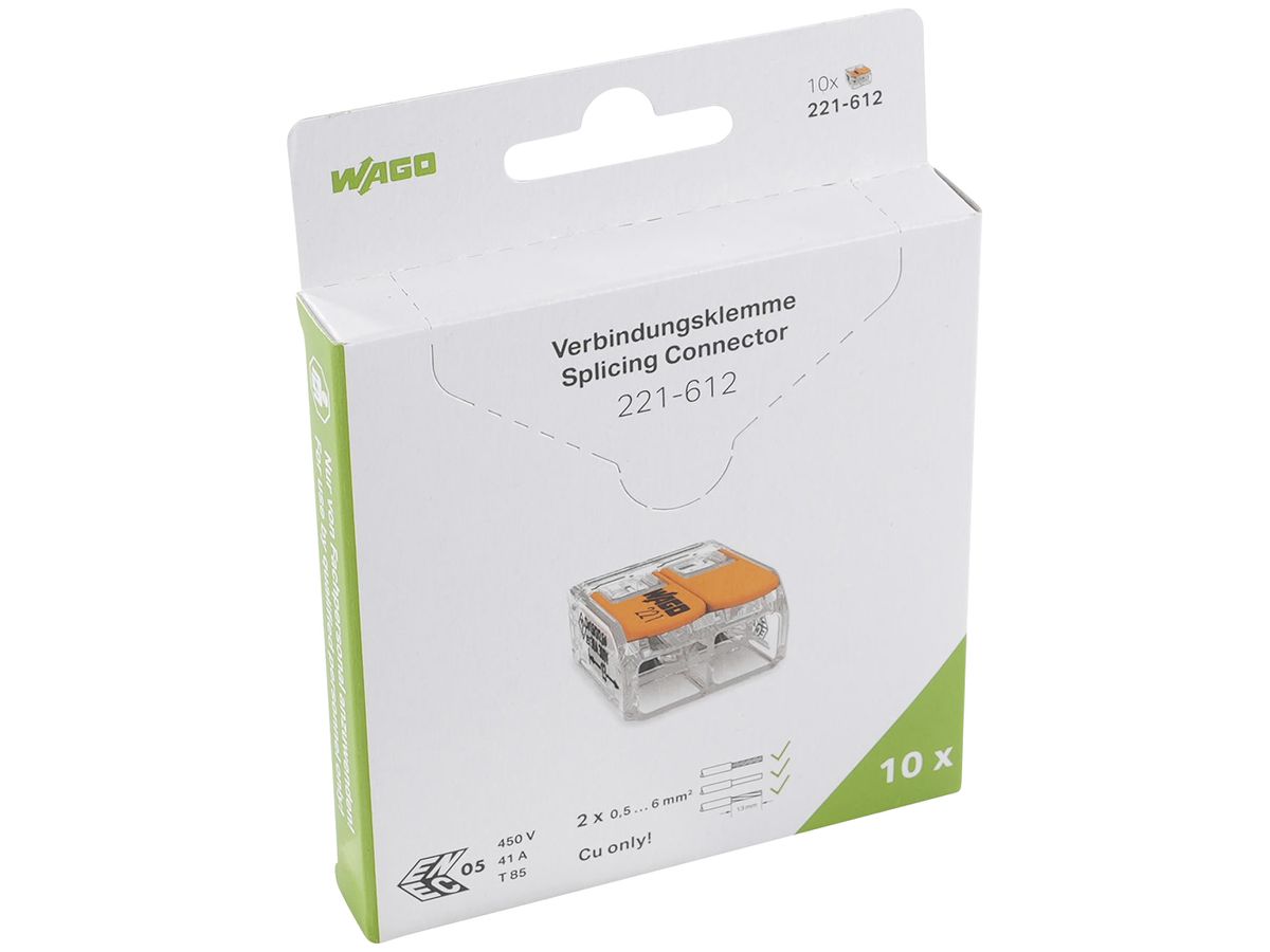 Dosenklemme WAGO 221-612 in Blister 10 Stück 2L 0.5…6mm² 41A 450V