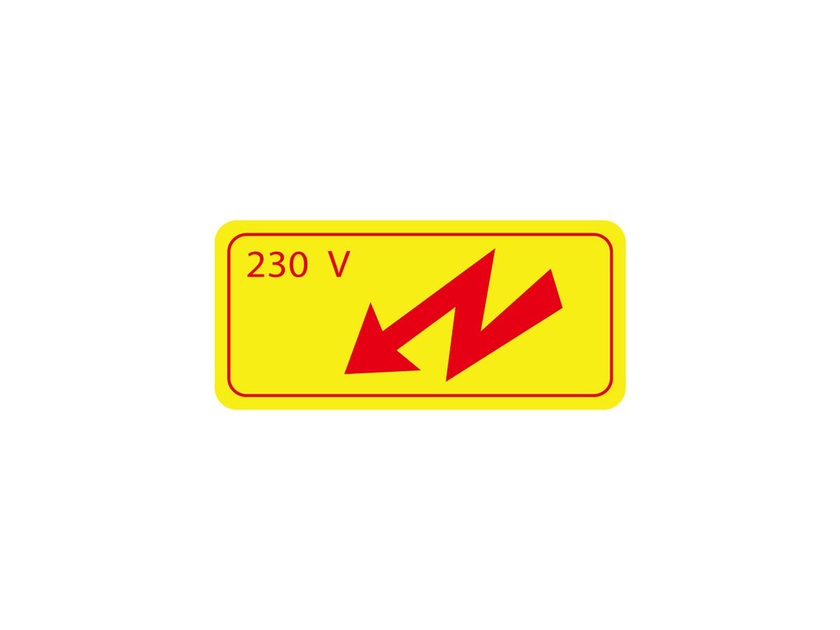 Warnaufkleber Blitz+230V 65×30mm selbstklebend gelb