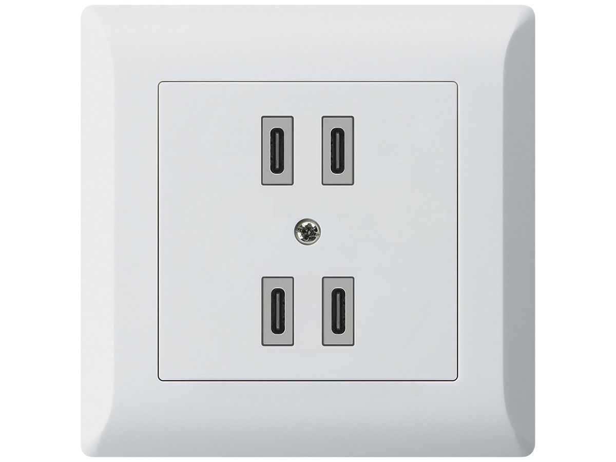 UP-USB-Ladesteckdose Hager kallysto.line 2×C-C 2×20W oder 4×10W 5V 92×92mm weiss