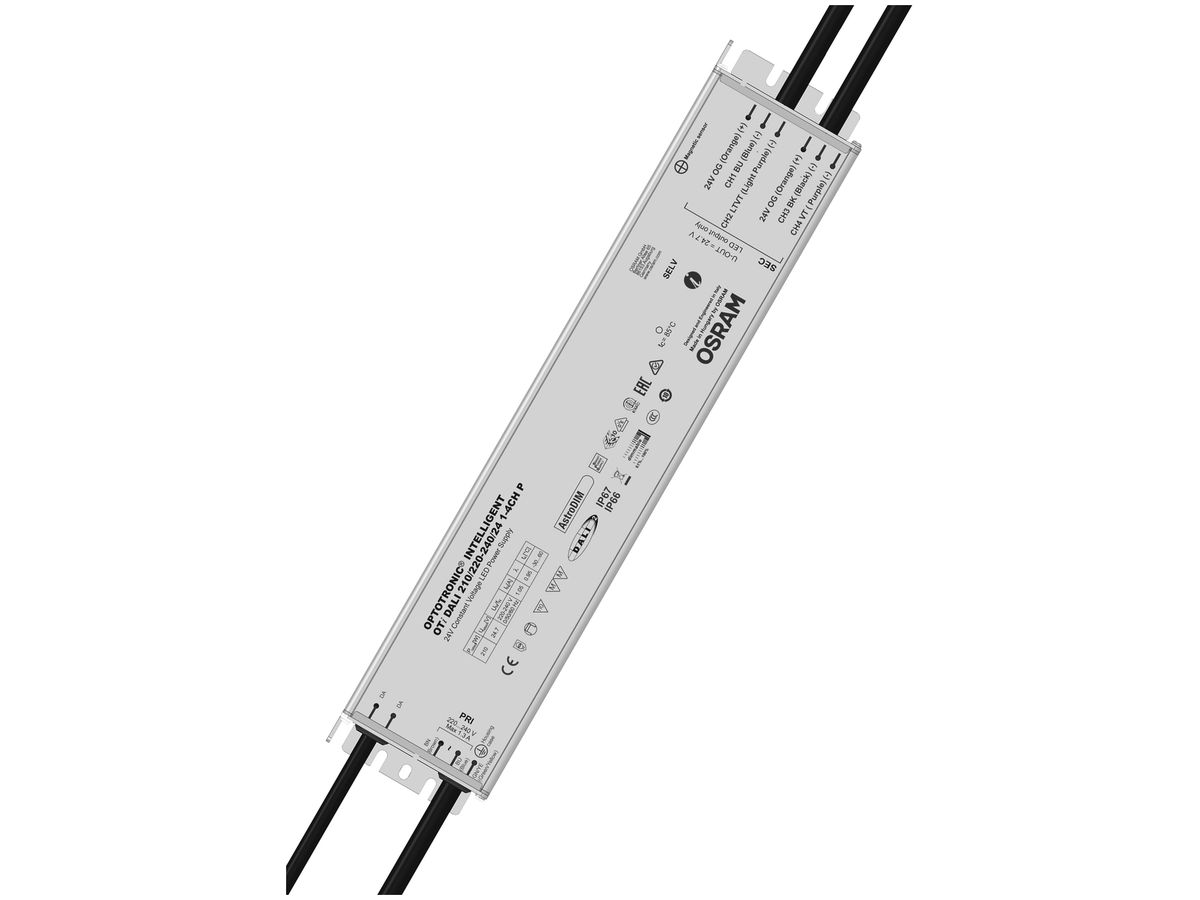 LED-Konverter OTi DALI 210/220…240V/24V 1…4 CH 210W 24VDC 330×69×37mm