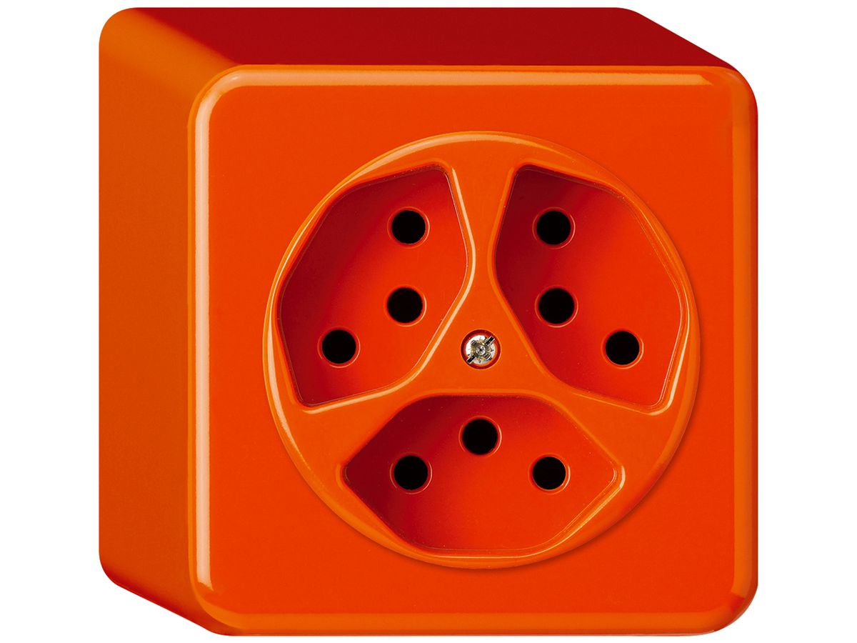 AP-Steckdose basico 3×Typ 13 orange H=54mm