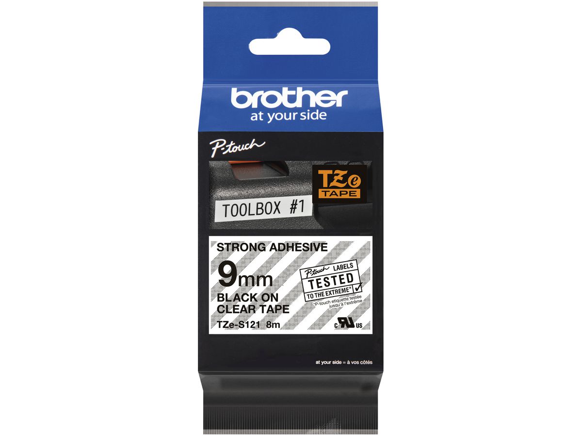 Schriftbandkassette Brother TZe-S121 9mm×8m, transparent-schwarz