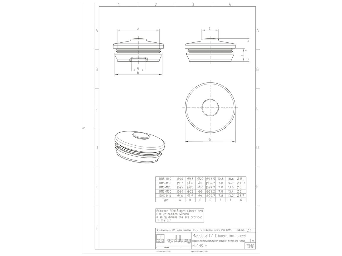 Doppelmembranstutzen Spelsberg DMS M16 TPE Ø20.7×13.2 Ø5…9mm IP66 weiss