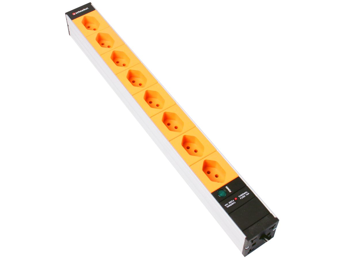 Steckdosenleiste 19" 1HE 8×T13 mit Power Anzeige Td3×1mm² 3m orange
