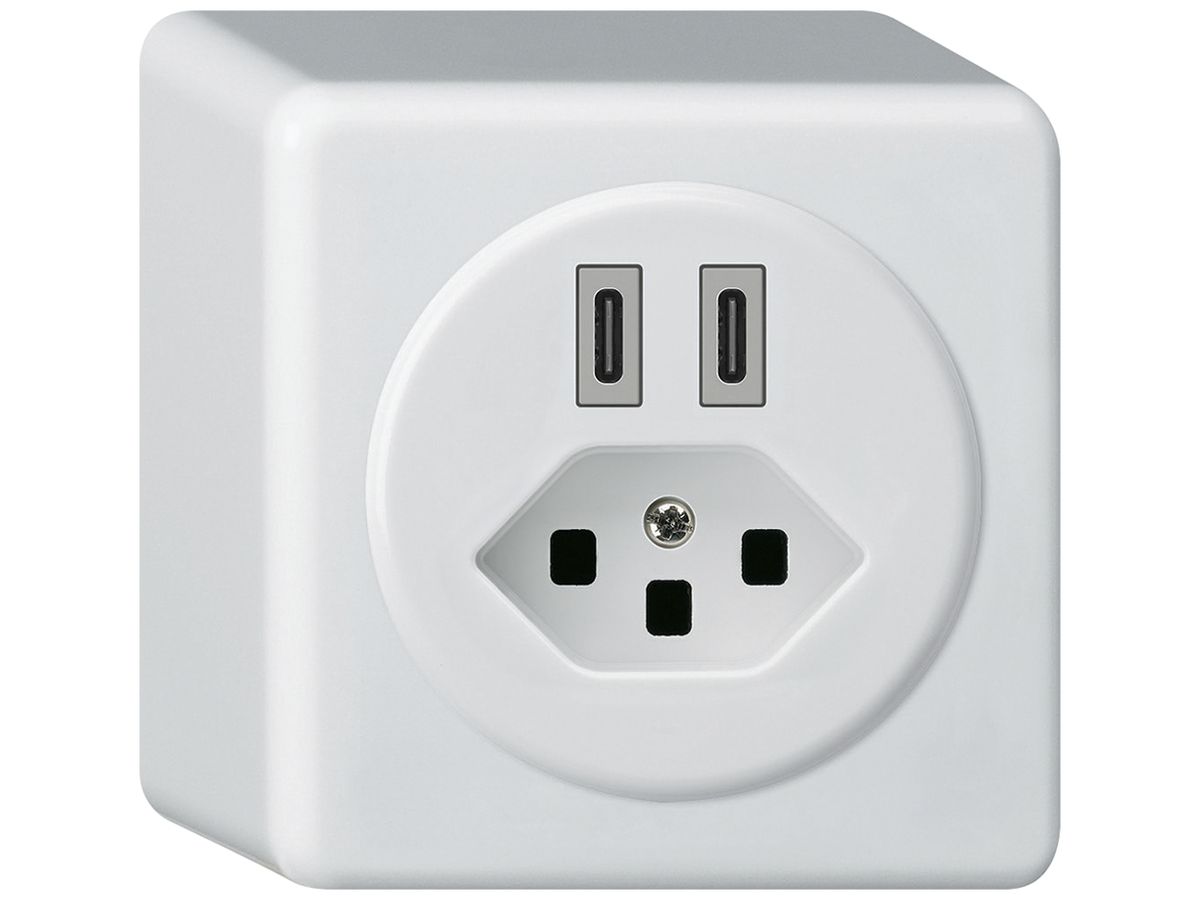 AP-USB-Ladesteckdose Hager basico C-C 20W+T23 5V 86×86mm weiss