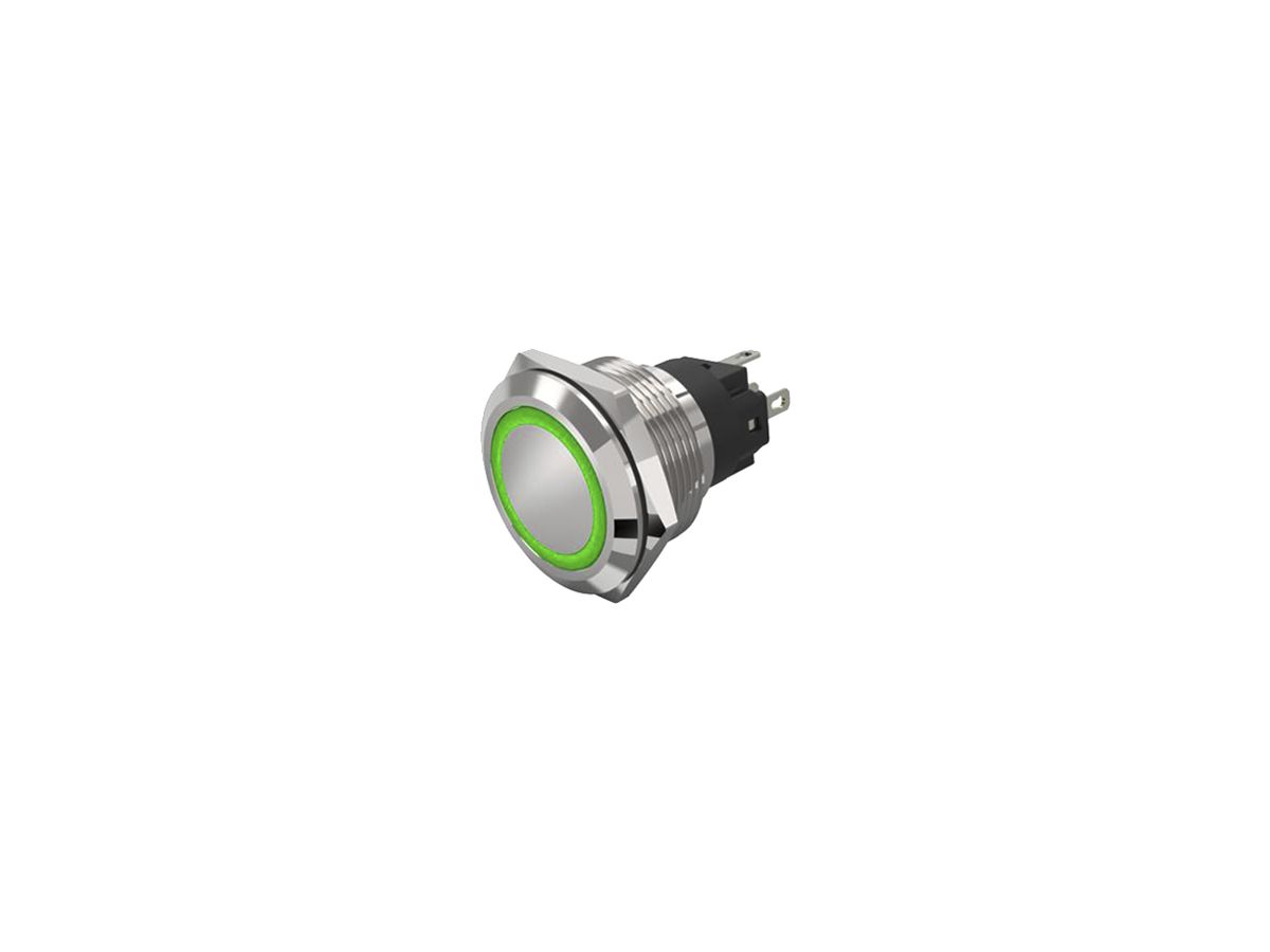 Leuchtdrucktaster EAO 82 1COM 24V Steckanschluss flach Ø22mm rastend grün