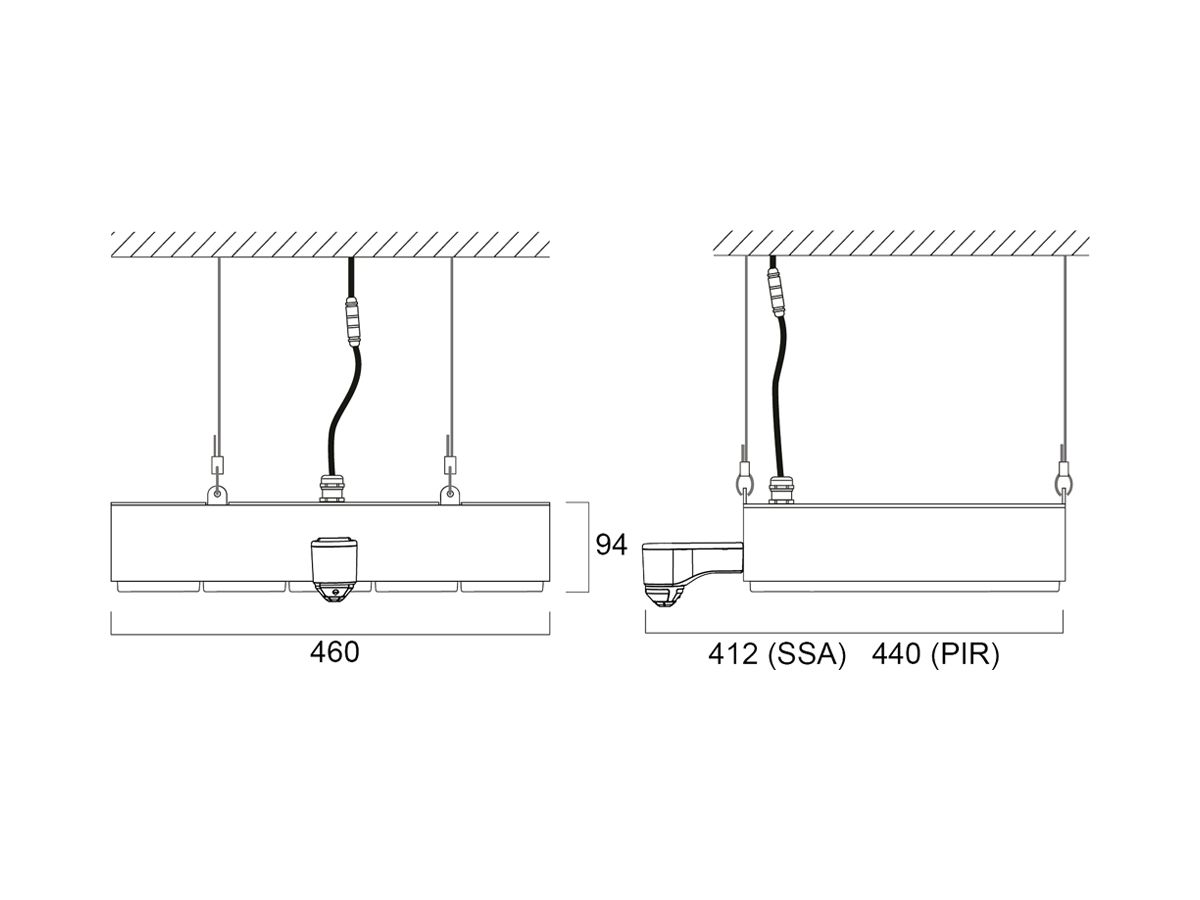 LED-Hallenstrahler Sylvania KubiXx AISLE PIR 140W 24900lm 840 IP65 DIM 440×460