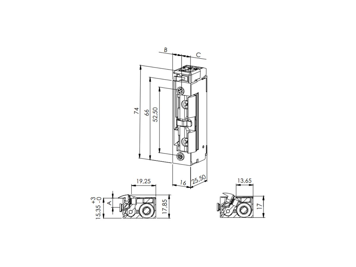 Türöffner BSW B3001--L, 22…48VUC, stromlos geschlossen, Radiusfalle