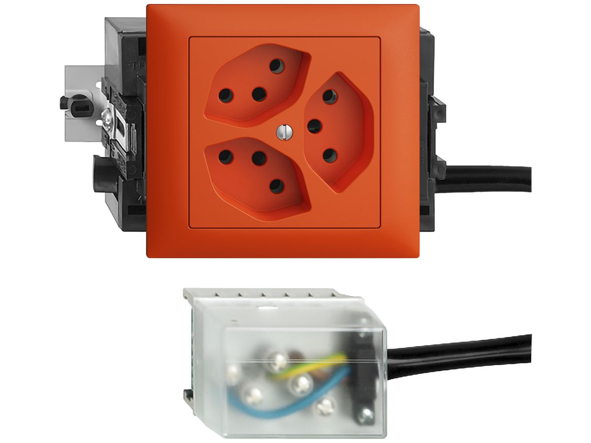 EB-Steckdose EDIZIOdue 3×T13 L3 53mm orange für Flachkabel Powerbus