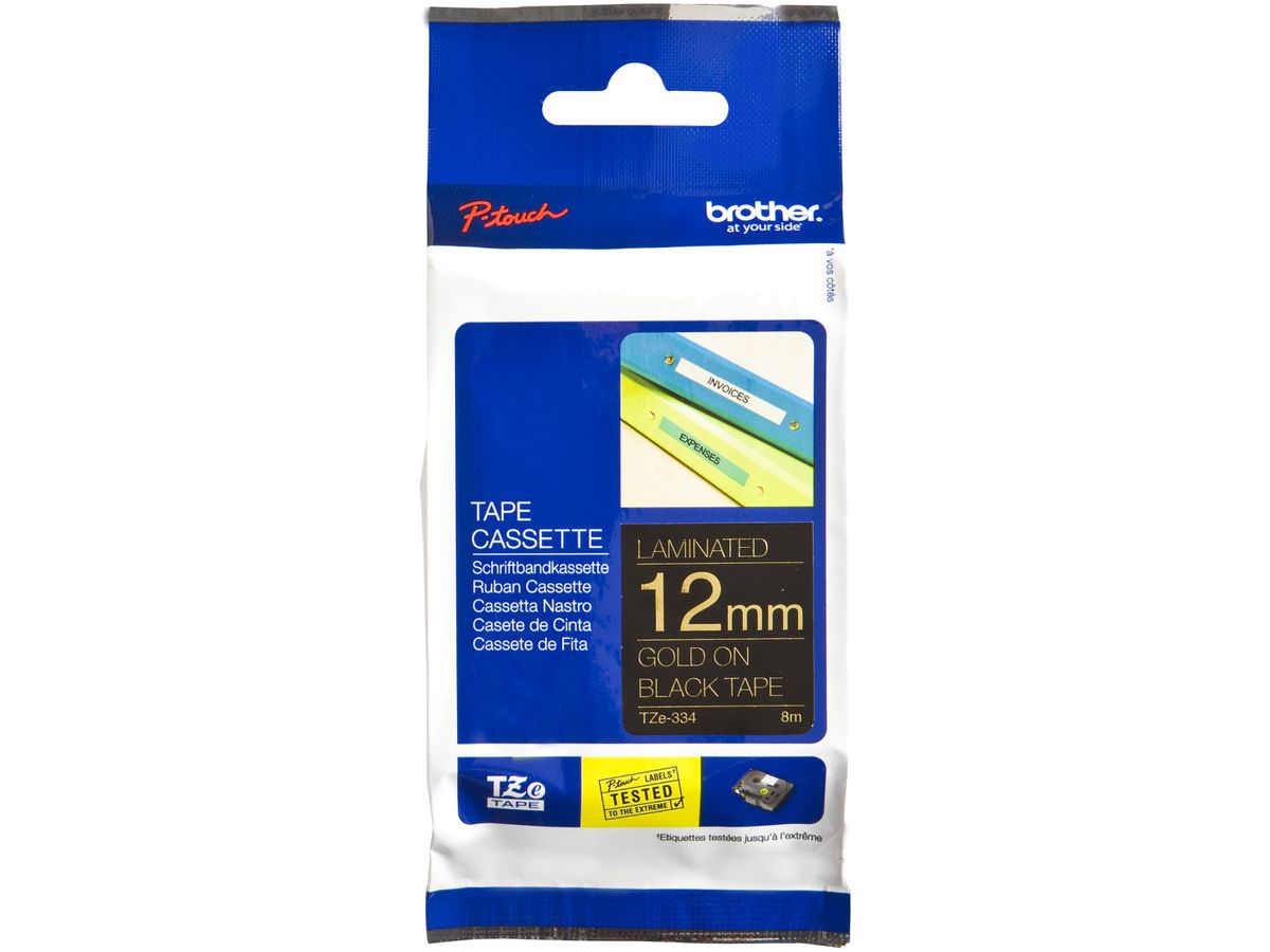 Schriftbandkassette Brother TZe-334 12mm×8m, schwarz-gold