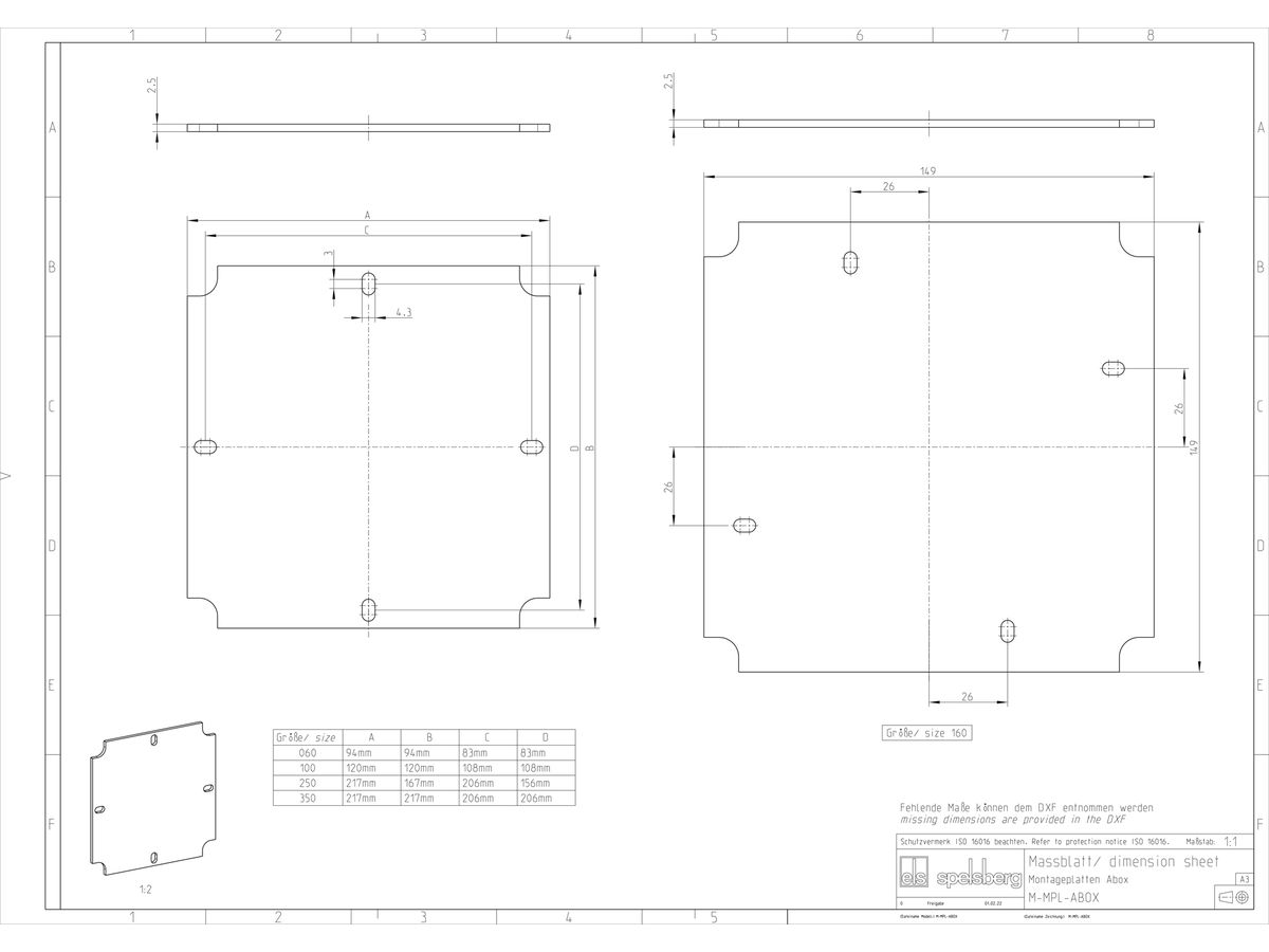 Montageplatte Spelsberg Abox MPI 100 120×120×2.5mm für Abox/Abox Pro