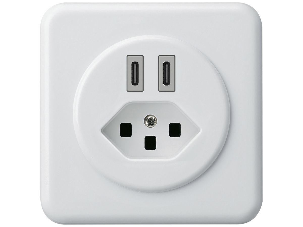 UP-USB-Ladesteckdose Hager basico C-C 20W+T23 5V 86×86mm weiss