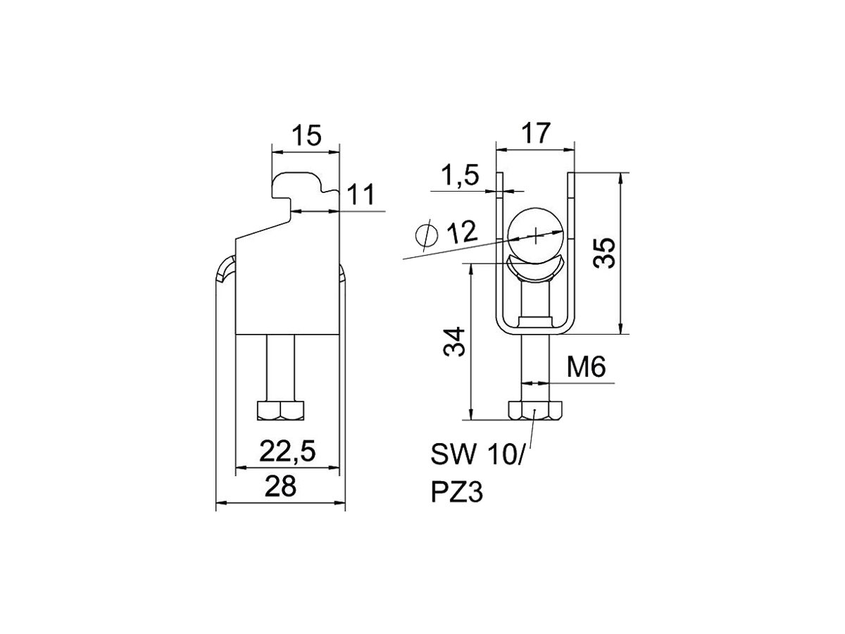 Schnellverleger BET 2056 N-Fuss Metall 8…12mm 1×Kabel Stahl tfZn