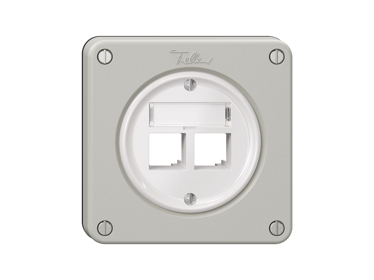 Montageset Feller S-One EASYNET, für 2×RJ45, Tiefe 28 mm, lichtgrau