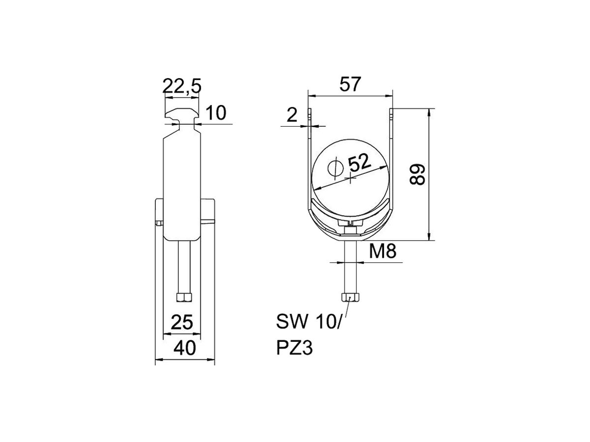 Schnellverleger BET 2056 H-Fuss Kunststoff 46…52mm 2×Kabel Stahl tfZn