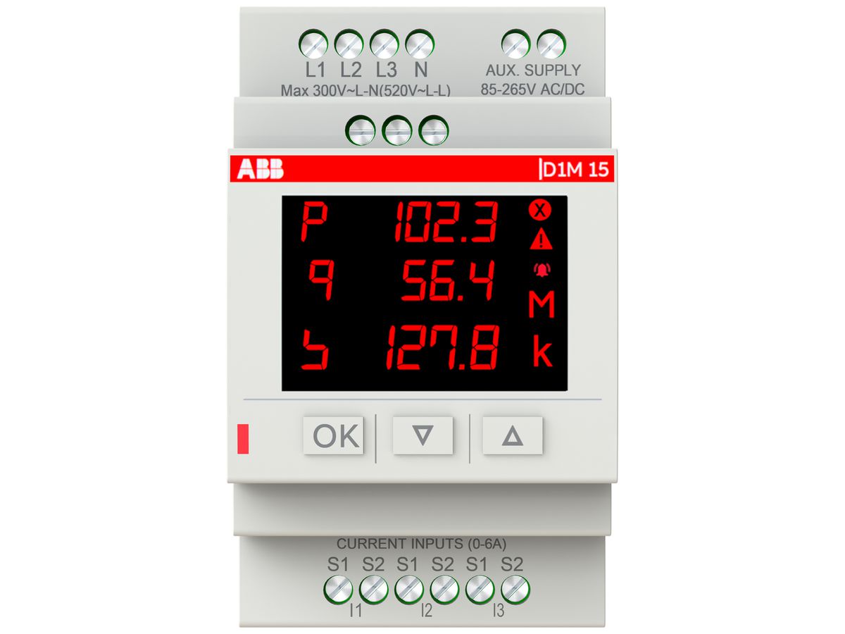 REG-Multimeter ABB D1M 15 V/A/Hz/P/E 3LN 1A/5A 3TE