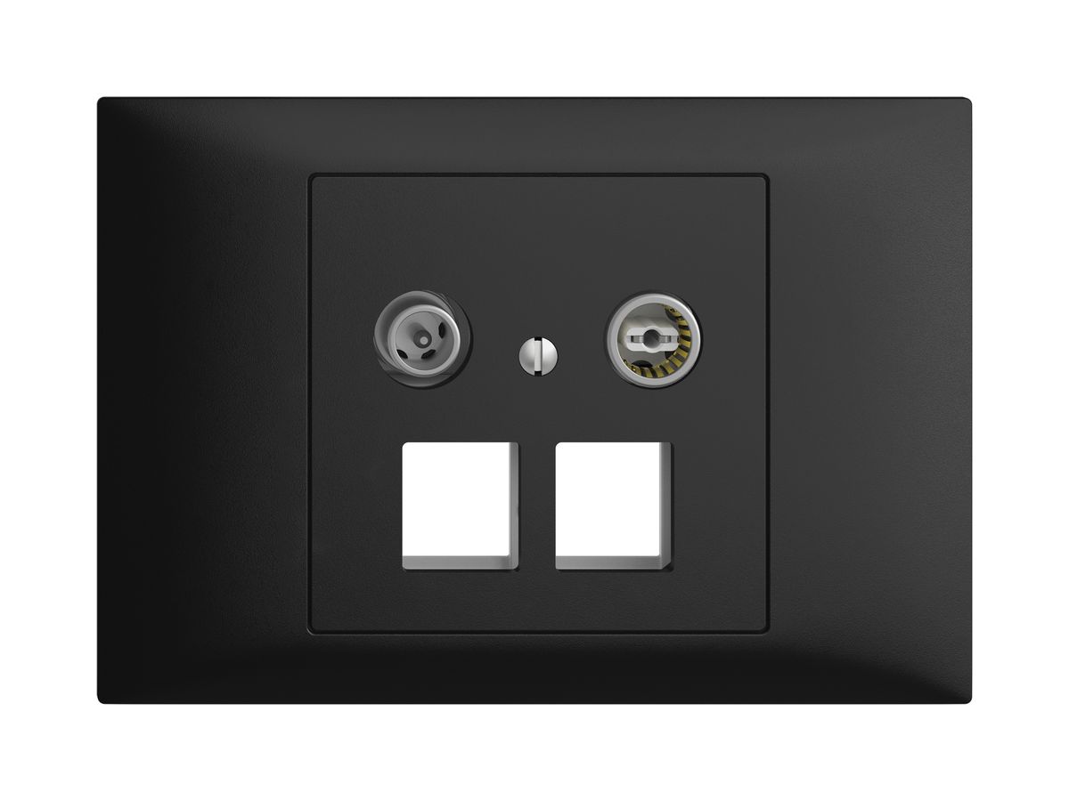 EB-Multimediadose 15dB EDIZIOdue BKE, Durchgangsdose, f.2×RJ45 Keystone, schwarz