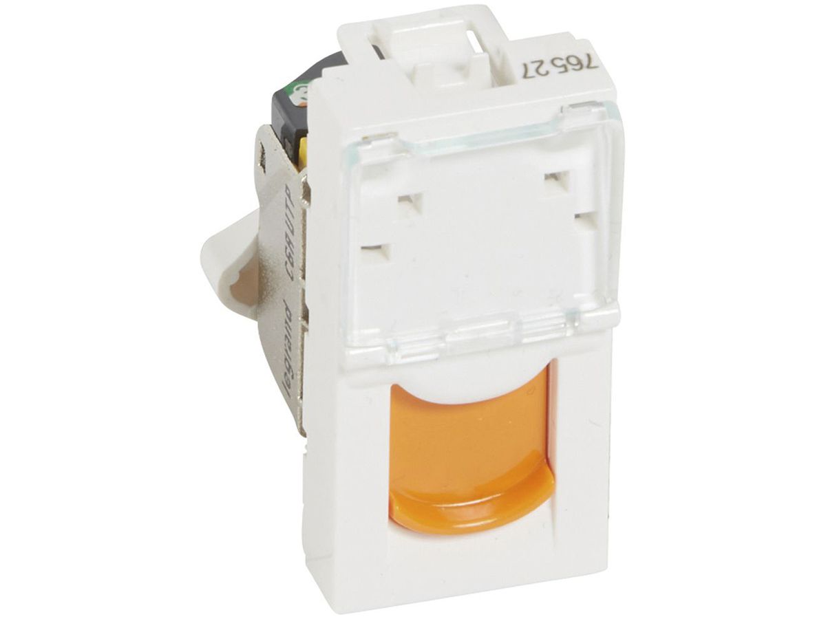 Anschlussdose MOS 1×RJ45 Kat. 6A UTP 1 Modul weiss Schutzkappe orange