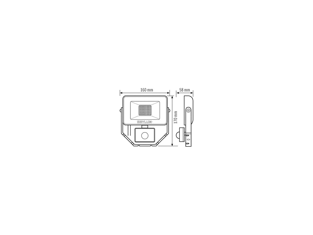 LED-Strahler ESYLUX AFL BASIC, 10W 3000K 1000lm 148×58×160mm IP65, schwarz