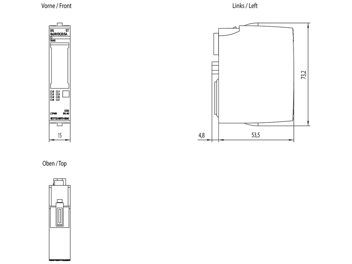 SPS-Ausgabemodul Siemens SIMATIC ET200SP DQ 8×24VDC/0.5A ST A0 CC02