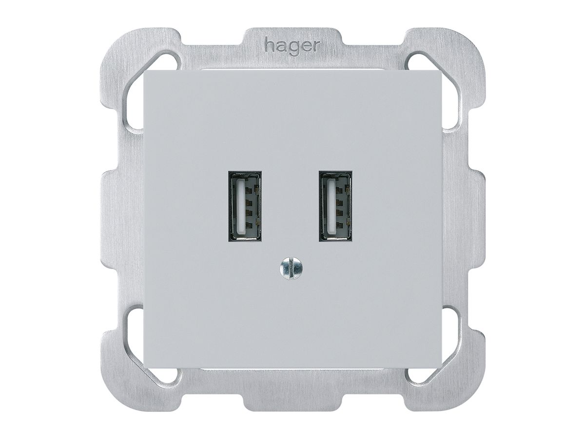 UP-USB-Ladesteckdose Hager kallysto B 240V 2400mA hellgrau